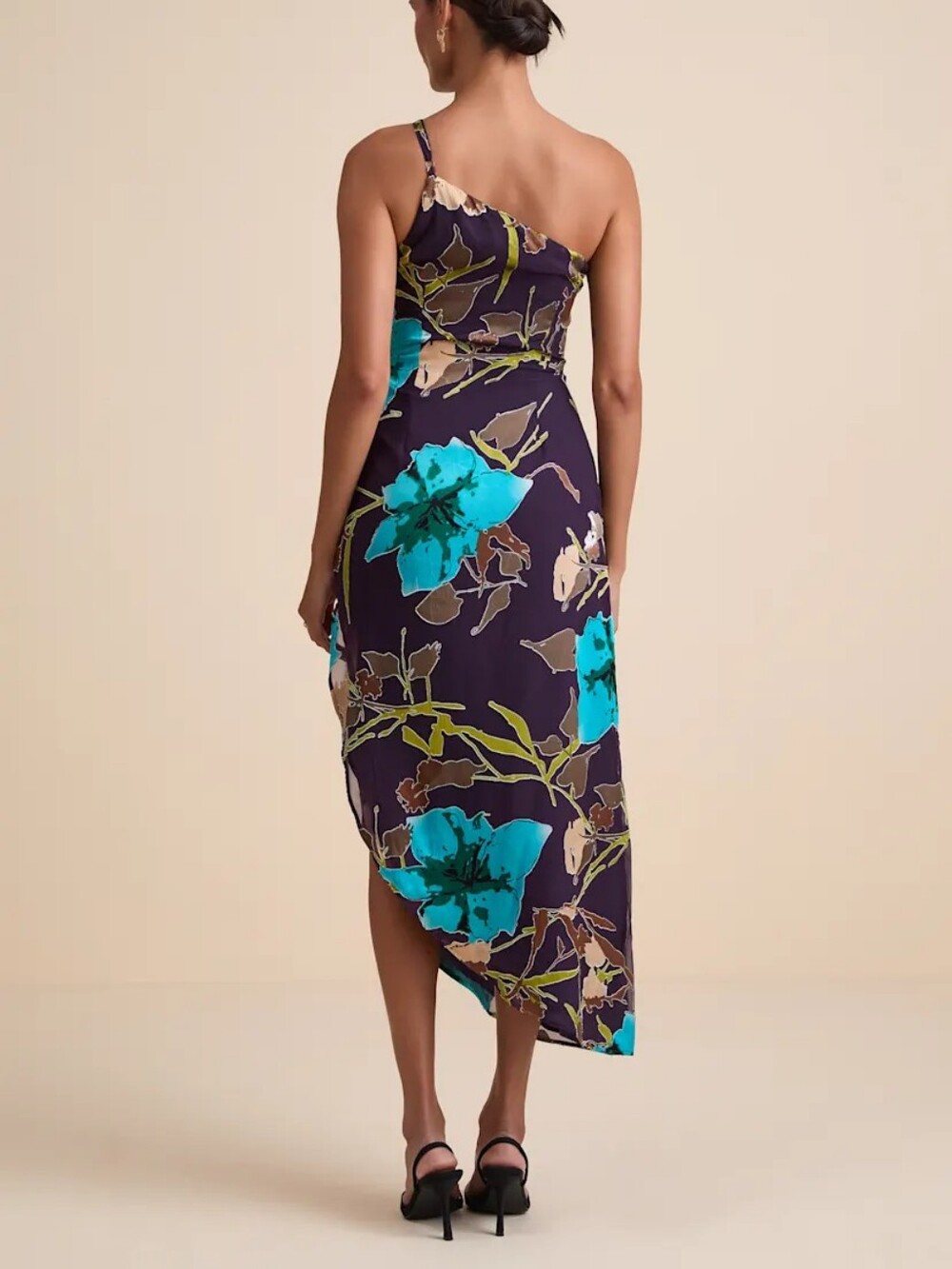 Lulu's Teal Floral One-Shoulder Midi Dress - Picture 2 of 14